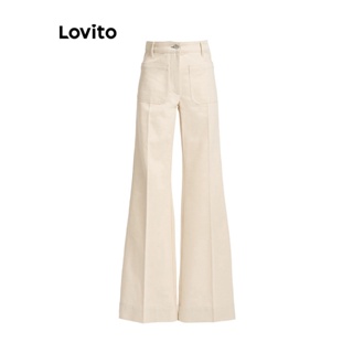 Lovito Casual Calça Feminina Lisa com Bolso L71ED107 (Preto/Damasco)