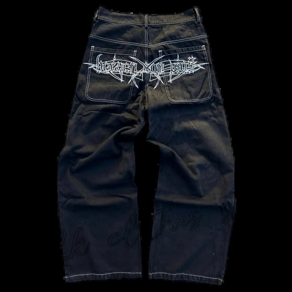 Y2K Jeans Harajuku Retro Crânio Gráfico Calças Jeans Baggy Calças Pretas dos homens Novo Punk Rock Hip Hop Gótico Perna Larga Calças Streetwear