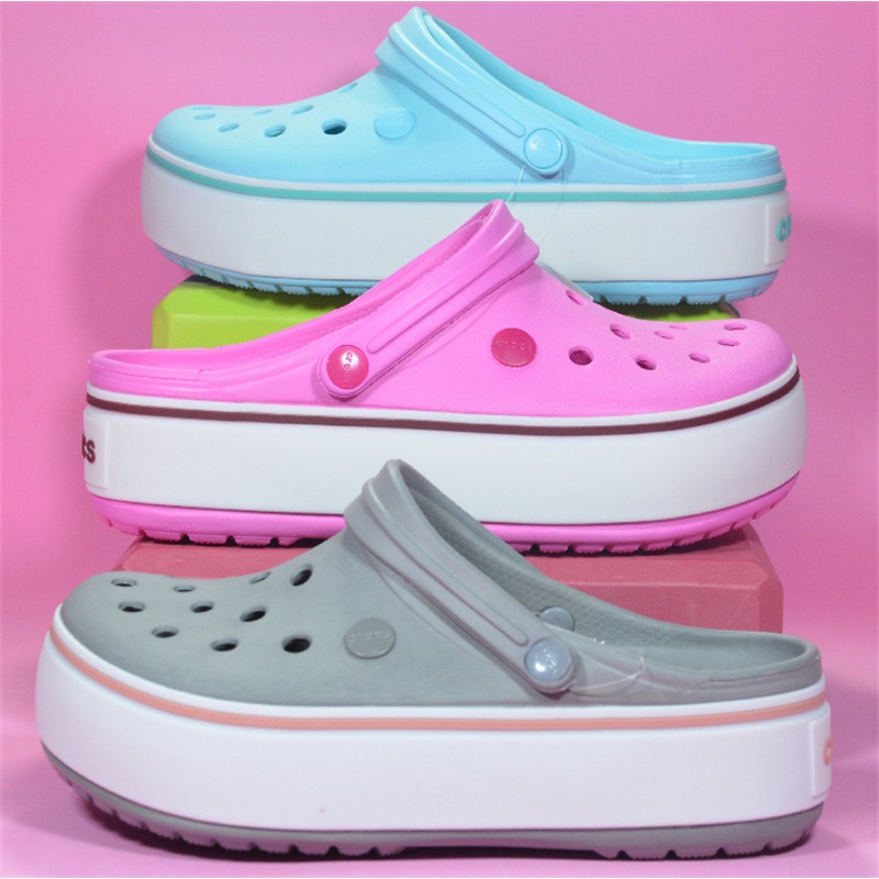 Original Crocs Plataforma Sapatos De Praia Femininos Chinelos Da Moda 205434