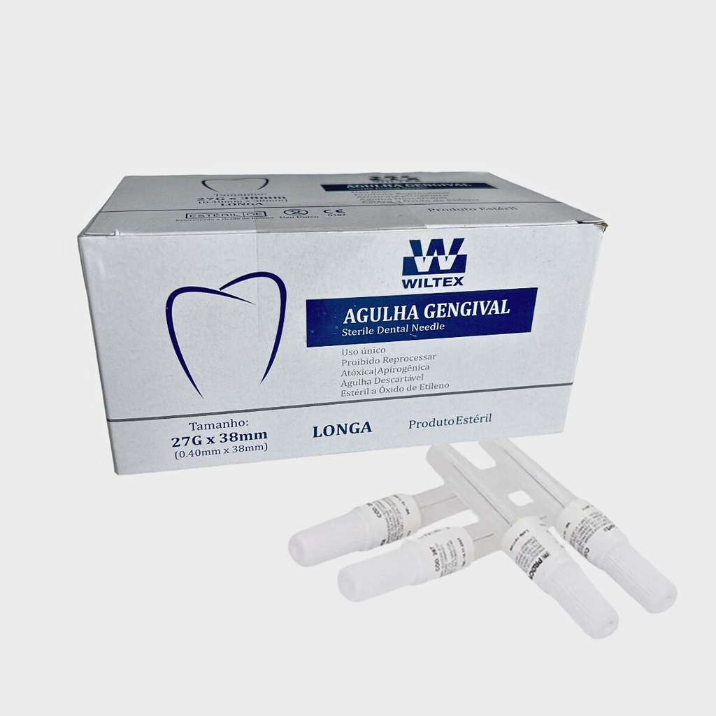 AGULHA GENGIVAL 27G LONGA - CAIXA COM 100 UNIDADES - WILTEX