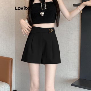 Lovito Shorts Assimétricos Elegantes De Metal Liso Para Mulheres LNE41046