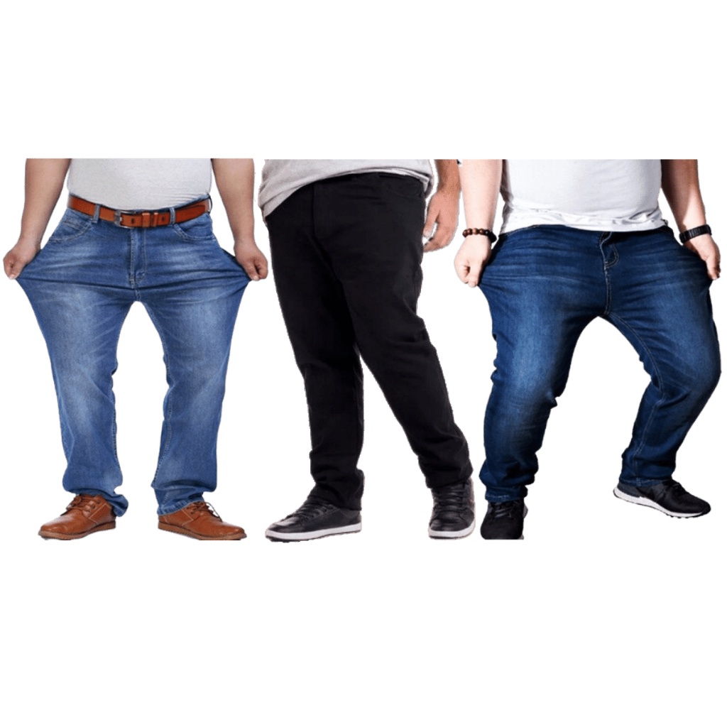 Kit 3 Calça Jeans Masculina preta azul claro e escuro plus size tamanho 50 52 54 56