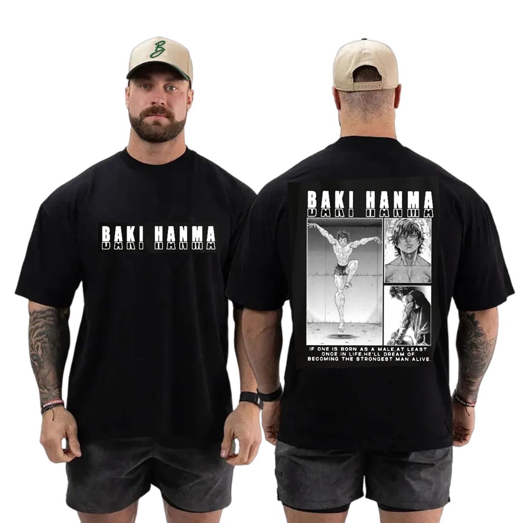 Camiseta Oversized Academia Anime Japonês Estampada Yujiro Baki Hanma Maromba Fitness 100% Algodão Alta Qualidade