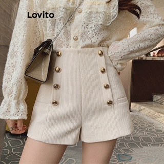 Lovito Shorts Casuais Lisos Com Botão Duplo Para Mulheres LNE37055 (Damasco)