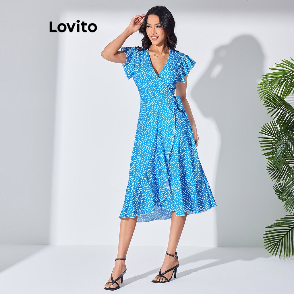 Lovito Vestido Casual Ditsy Floral Com Babados Cruzados Cruzados Para Mulheres LBL07165