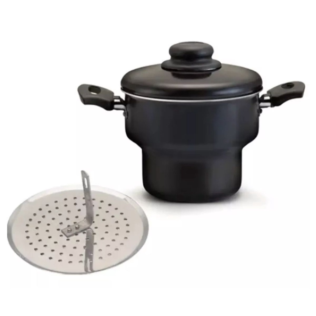 Panela Cuscuzeira Antiaderente Preta N16 Tampa Vapor