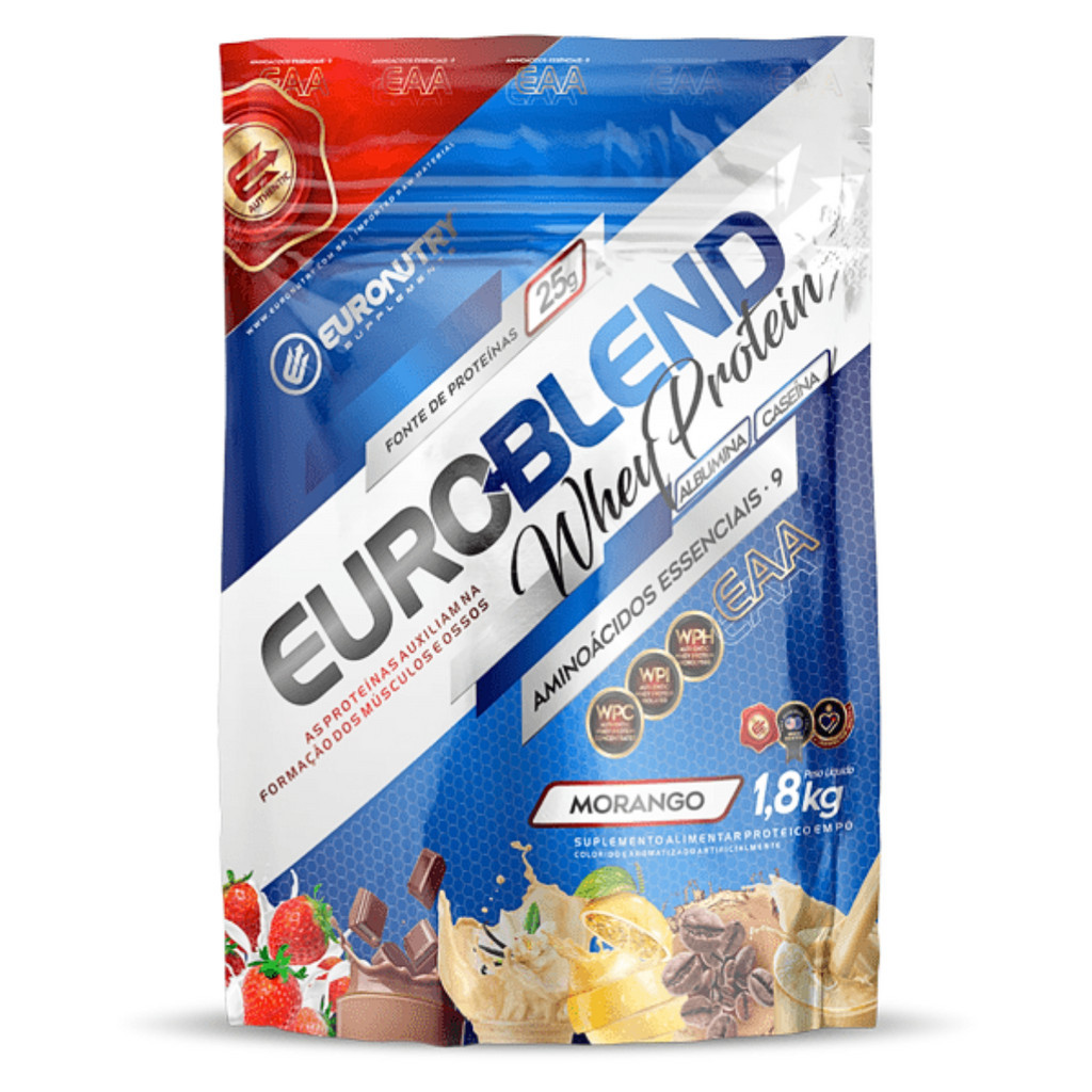 Whey Protein Euroblend Sabor Morango Euronutry 1800g