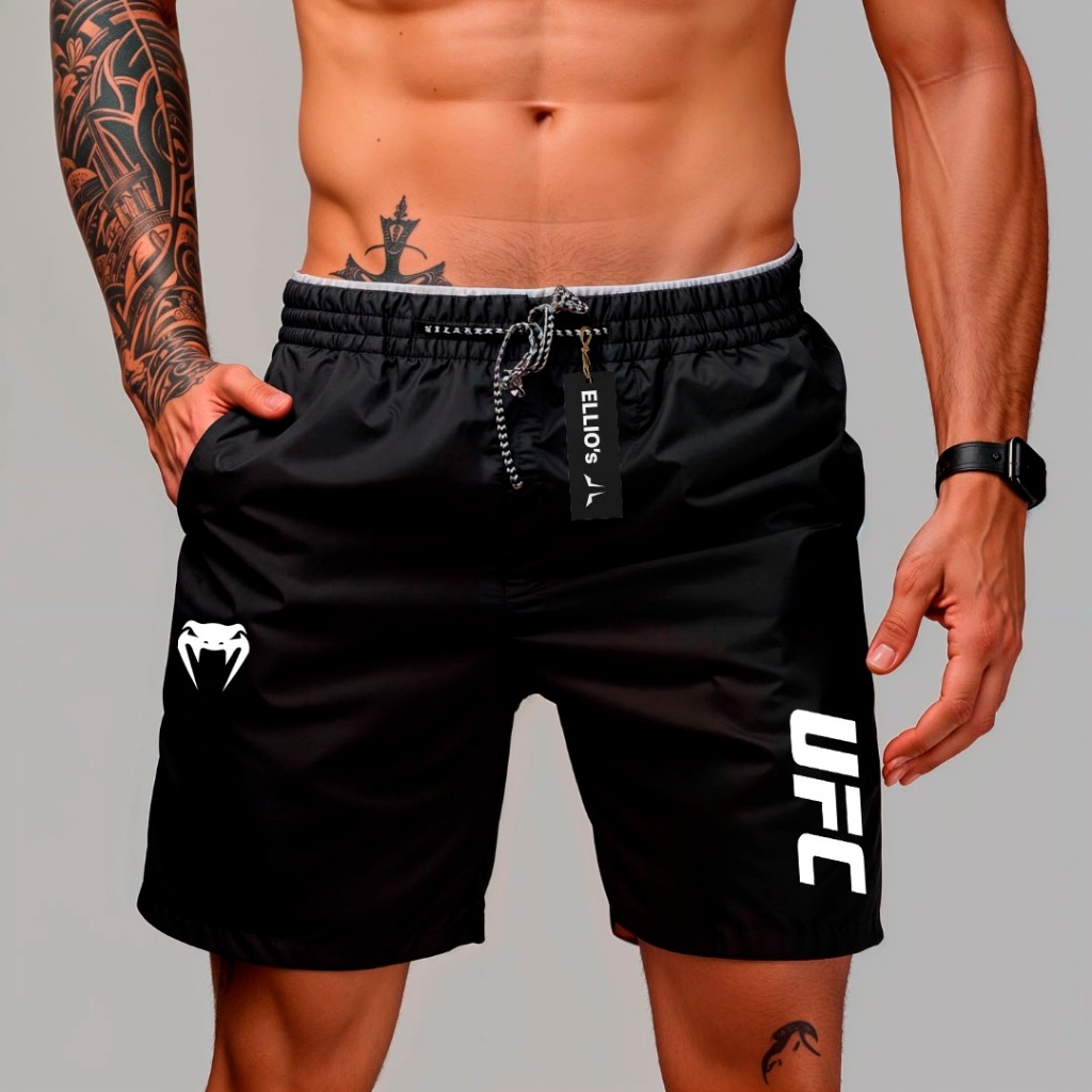 Short Bermuda Mauricinho Antiodor Esportiva UFC 02- Academia, Skate, Basquete, Corrida Tactel