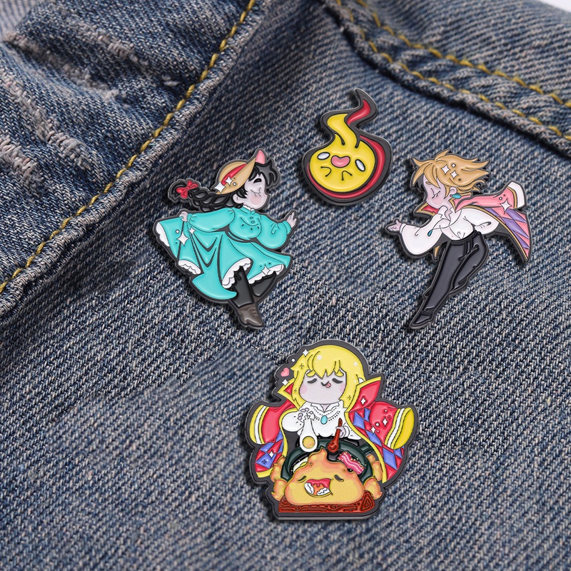 Desenho Animado Japonês Howl's Moving Castle Broche De Esmalte Hayao Miyazaki Metal Backpack Badge Clothing Accessories Gifts for Friends Kids