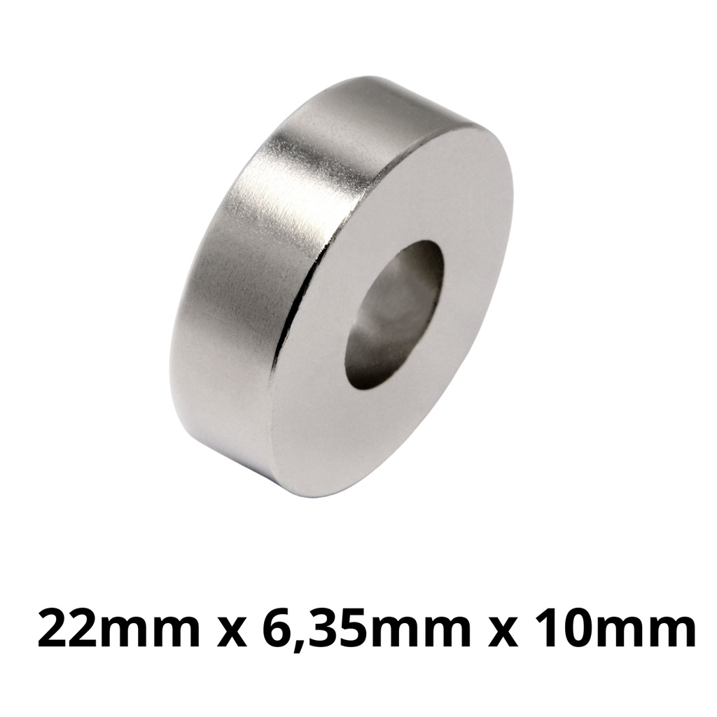 Imã Neodímio Potente Anel Magnético N42 22x6,35x10 mm Pastilha Redondo Super Forte