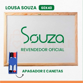 Quadro Lousa Escolar Branco 60x40 Moldura em Madeira com Apagador e Marcador Souza