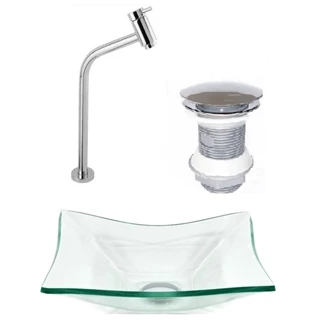 CUBA DE VIDRO RETANGULAR 39CM JATEADA + VALVULA CLICK + TORNEIRA