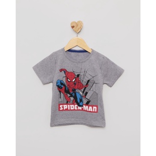 Camiseta Bebê Manga Curta Marvel Estampa Homem Aranha Mescla Cinza