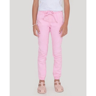 Calça Sarja Infantil Jogger Rosa Claro