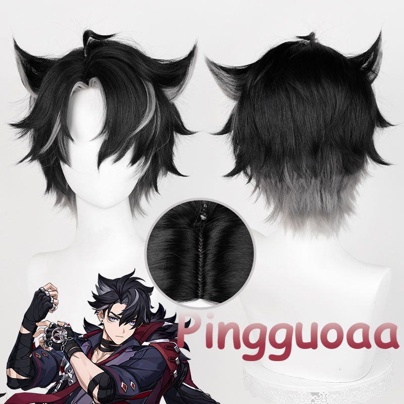 Genshin Impact Fontaine Wriothesley Cosplay Wig 30cm Black Grey Gradient Wigs Cosplay Anime Wigs Heat Resistant Synthetic Wigs