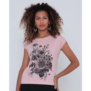 Blusa Manga Curta Estampa Floral Rosa Claro