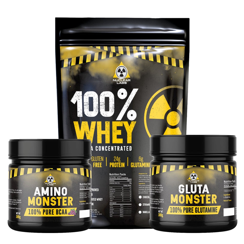 Kit Monster Whey Protein 100% 2Kg BCAA 300g Glutamina 300g Nuclear Labs INC. Chocolate