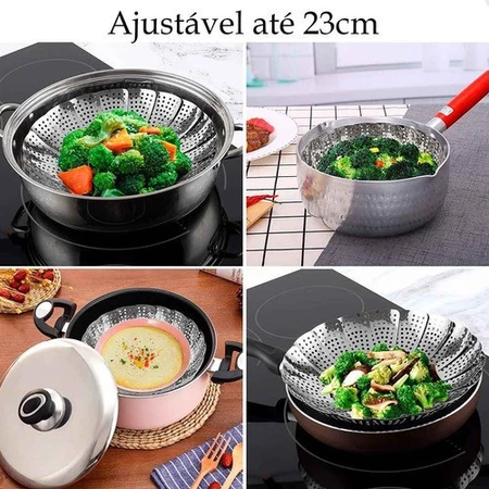 Cesto De Cozimento a Vapor Legumes Inox Panela Vaporeira Verduras Cozinha Dieta Alimentação Saudavel