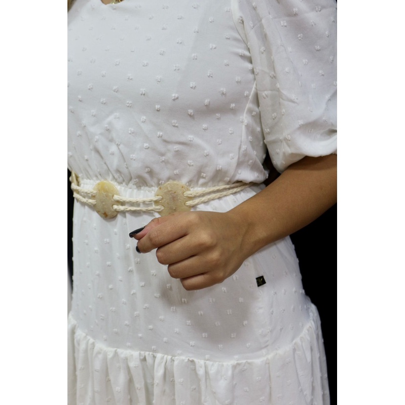 Saia Midi Roupas Da Lara Valentina Vestido Midi, Off, Em Crepe