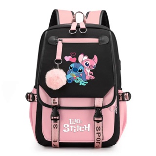 Disney Lilo Stitch Meninas Mochilas Adolescente Carregamento USB Laptop Mochila Mulheres Homens Mochila Travel Bag Mochila