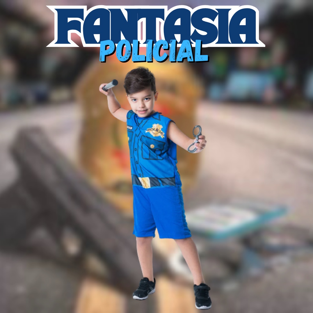 Conjunto Fantasia Infantil Policial em Poliéster + Brinde