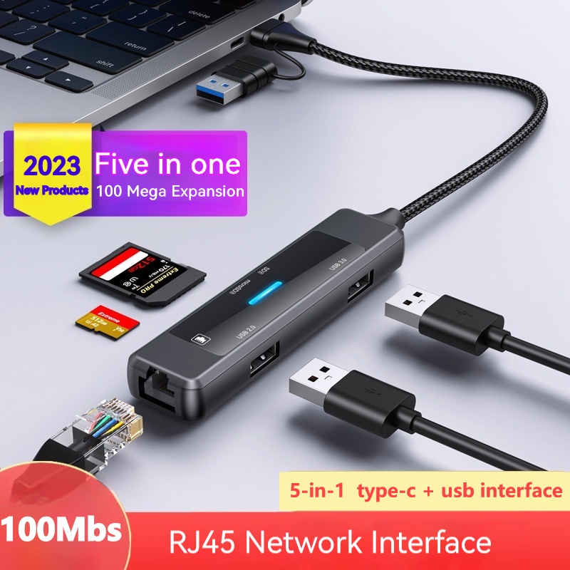 Cem Interfaces De Rede megabit Extensor Tipo c hub USB 5 Em 1 RJ45 ...