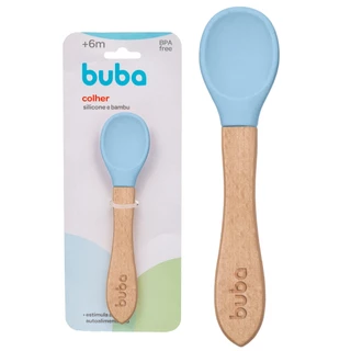 Colher Azul Infantil De Silicone E Bambu 15822 - Buba
