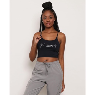 Top Feminino Fitter Fitness Alcinha Estampa Get Yourself Moving Preto