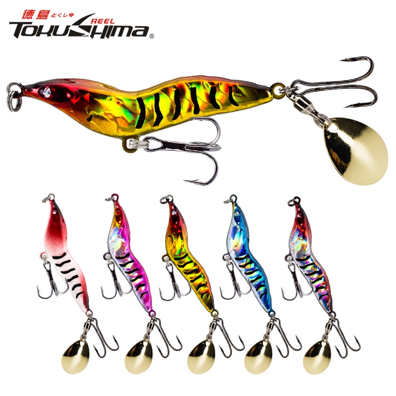 1PC Jigs Metálicos 7/14/21/28g 3D Eyes Casting Lure Jigging Hardbaits Spinner Blade Sequins De Isca De Camarão Trolling Com Anzol Triplo