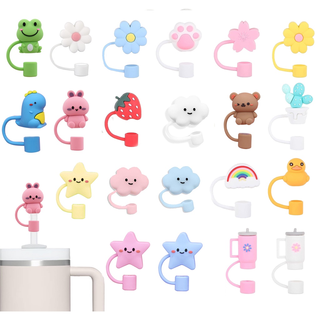 Tampa De Palha De 10mm Compatível Com Stanley 30 & 40 Oz Tumbler , Cute Silicone Straw Topper , Protetores , Macia Para Palhetas