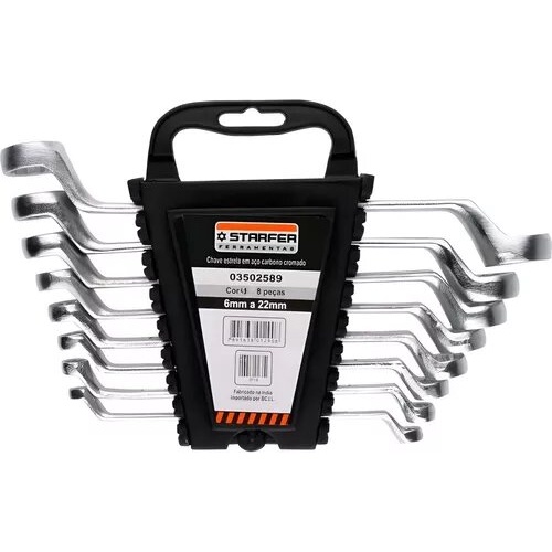 Jogo Chave Estrela Em Aço Cromado 6mm A 22mm 8 Peças Starfer Alta Qualidade Ferramenta Uso Geral