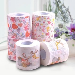 1 Rolo De Papel Higiênico Com Padrão De Porcelana Azul E Branco De Natal Coração De Flor Colorido Criativo