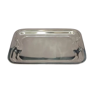 Bandeja Retangular Aço Inox Rasa Servir Café Chá 30cm