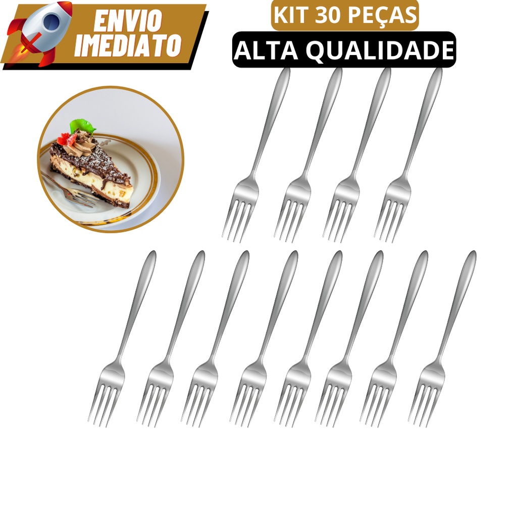 Kit 30 Garfo Para Sobremesas Talheres de Aço Inox Luxo Reutilizável Faqueiro