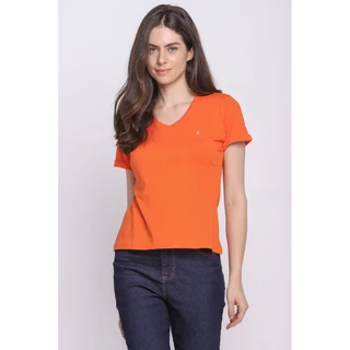 Camiseta Feminina Algodão Básica Gola v Polo Wear Laranja Médio