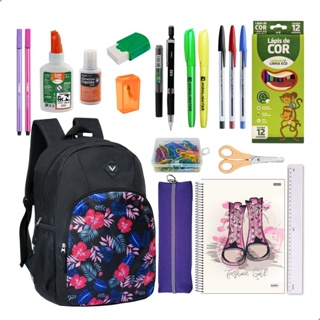 Kit Material Escolar Feminino Diversos 20 Items Escola Faculdade