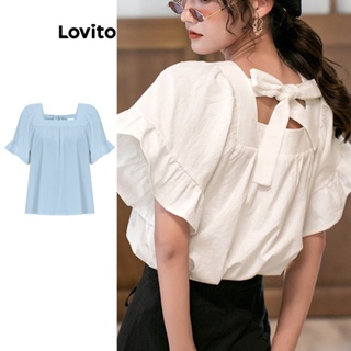 Lovito Blusa Feminina Casual Com Laço Liso Nas Costas L74ED227