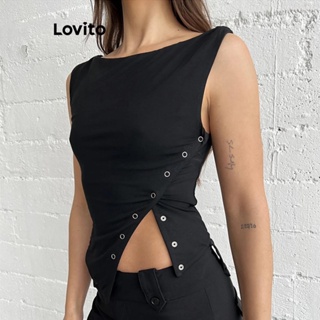 Lovito Camiseta Elegante Com Fivela Simples E Dividida Para Mulheres LNL42138