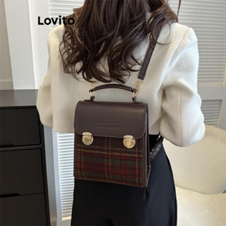Lovito Mochila Formal Xadrez Retrô Com Capa Flip De Lã Para Mulheres LFA11489