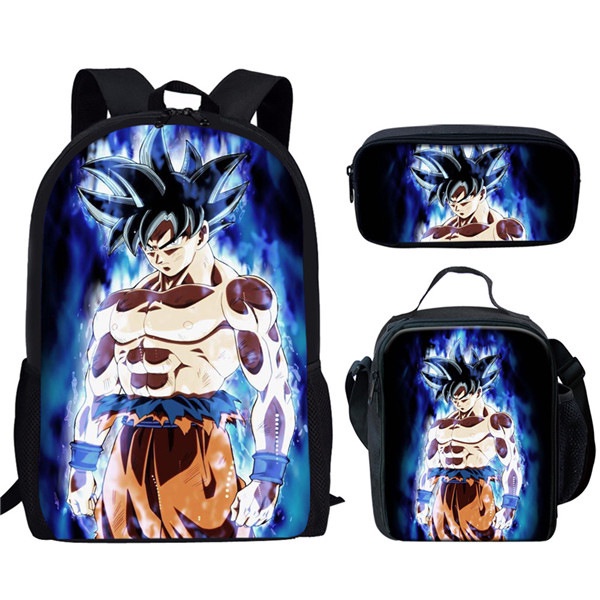Dragon Ball Mochila De Grande Capacidade Almoço Lápis Três Peças Conjunto Escolar Para Estudantes Masculinos E Femininos Melhor Presente Bonita À Prova D'água W