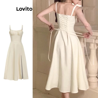 Lovito Elegante Vestido Feminino Liso com Laço Frontal e Traseiro L74ED185(Multicolorido)