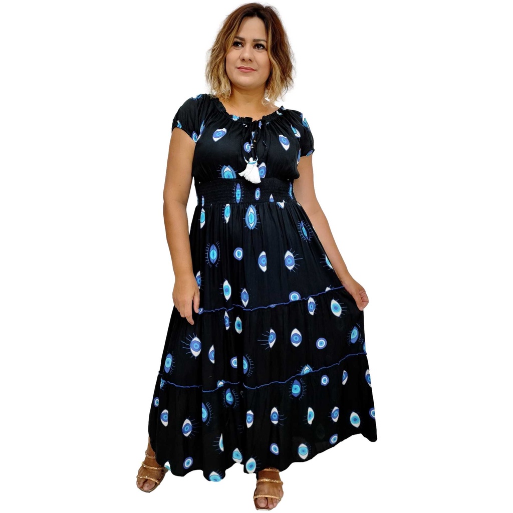 Vestido Longo Alça Indiano Soltinho Estampa Floral Plus Size