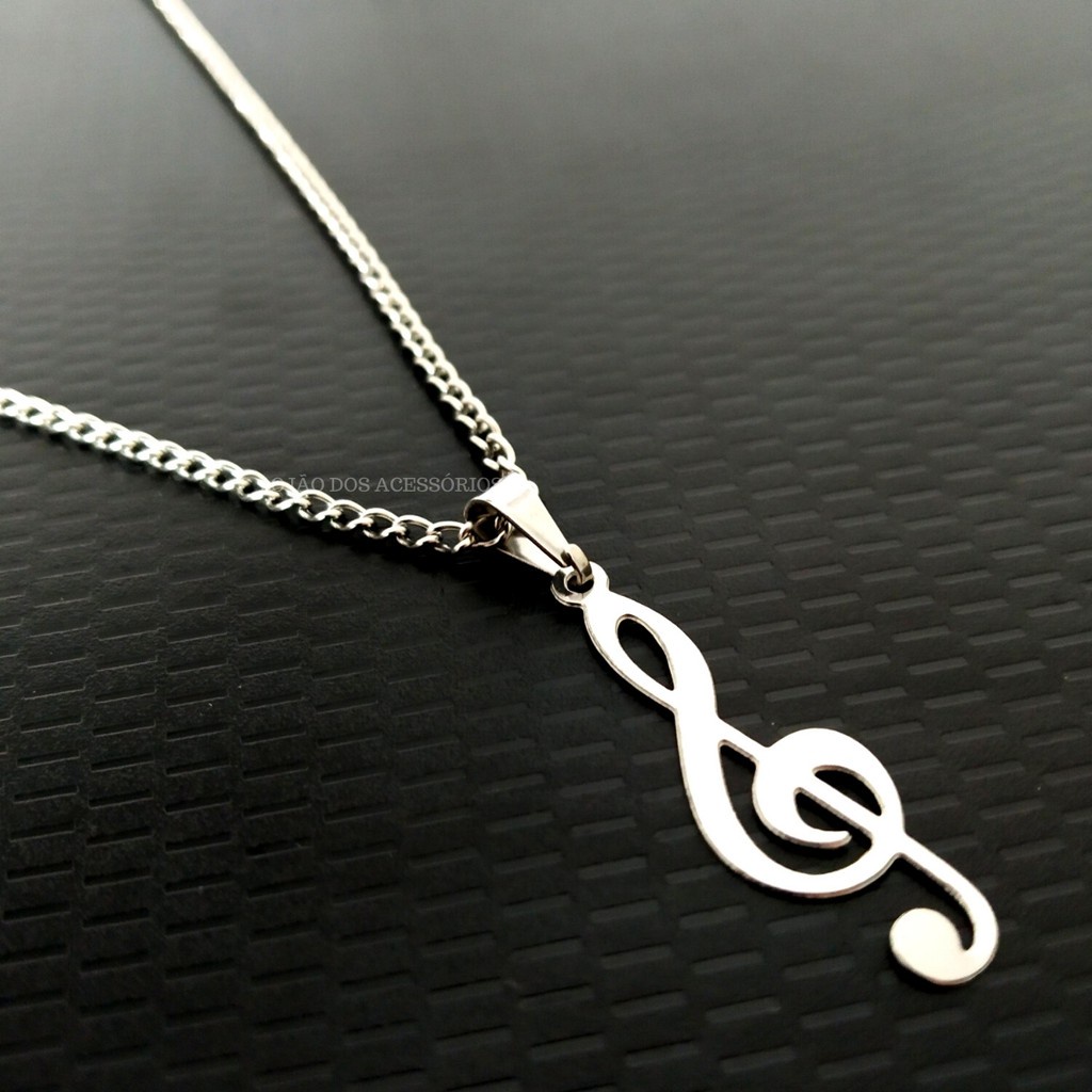 Corrente Colar Feminino Pingente Clave de Sol Música Músico Em Aço Inox