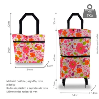Carrinho Compras Dobrável 2 em 1 Bolsa Sacola Rodinhas Mercado Feira Grande Capacidade Prático 852 em Oferta na Shopee