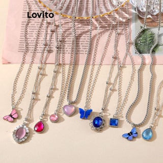 Lovito Conjunto De 5 Peças De Corrente De Strass Borboleta Lisa Casual Colares De Zircão Para Mulheres LCS05130