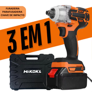 Kit Parafusadeira Furadeira Chave de Impacto 21v 2 Baterias Com Maleta