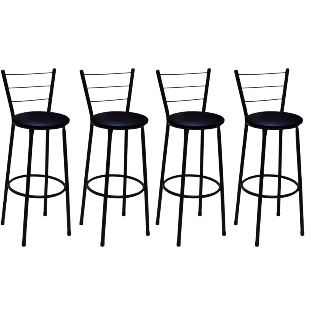 Kit 4 Banquetas Alta Preta com Encosto Assento Preto Jaddi