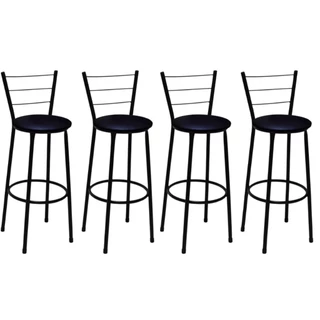 Kit 4 Banquetas Alta Preta com Encosto Assento Preto Jaddi