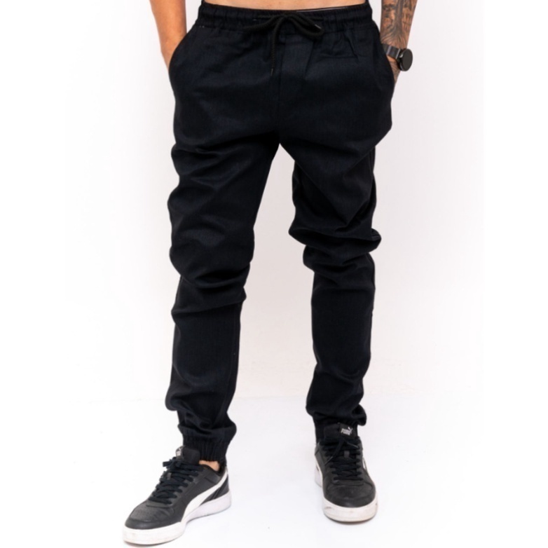 Calça Masculina Cargo Jogger Sarja Jeans Com Elastico Estilo Jogador Slim  Fit Promoção