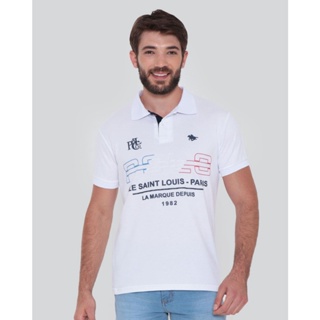 Polo Masculina Estampa Frontal Branca
